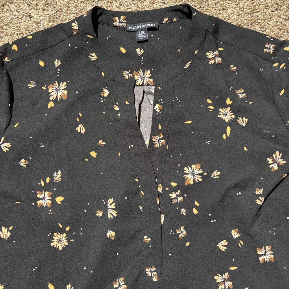 Hilary Radley Floral Blouse Black Gold V-Neck Long Sleeve Button Dark Academia L - Picture 6 of 13